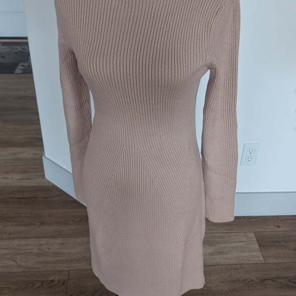 Mock Neck Ribbed Long Sleeve Midi Dress - Blush - Picture 2 of 14